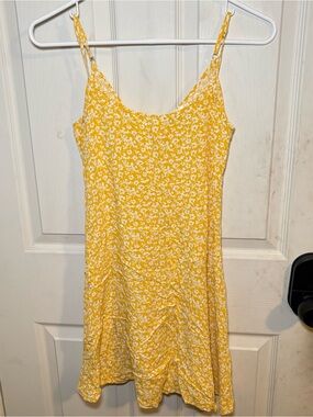 Asics Yellow Floral Spaghetti-Strap Mini Dress